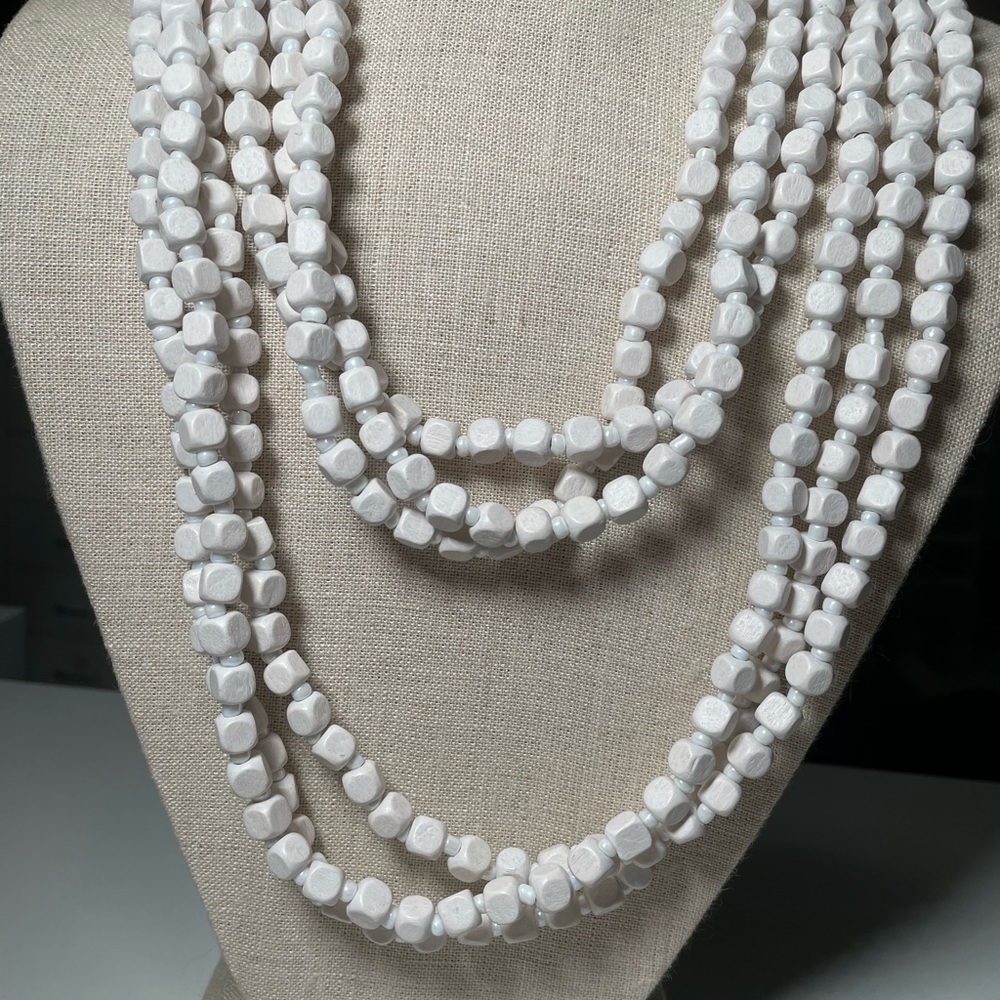 X3 WHITE WOOD BEADED NECKLACES